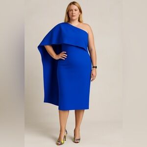 Greta Constantine Chic One-Shoulder Royal Blue Dress